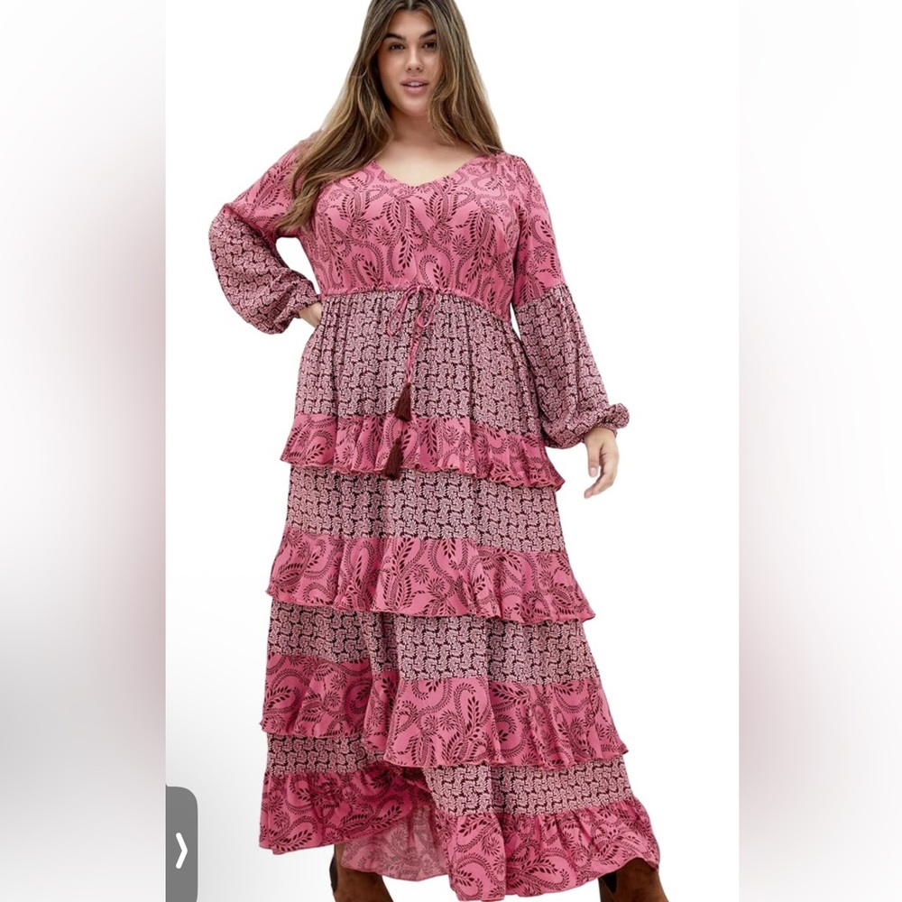 Elegant Pink Patterned Maxi Dress- City Chic